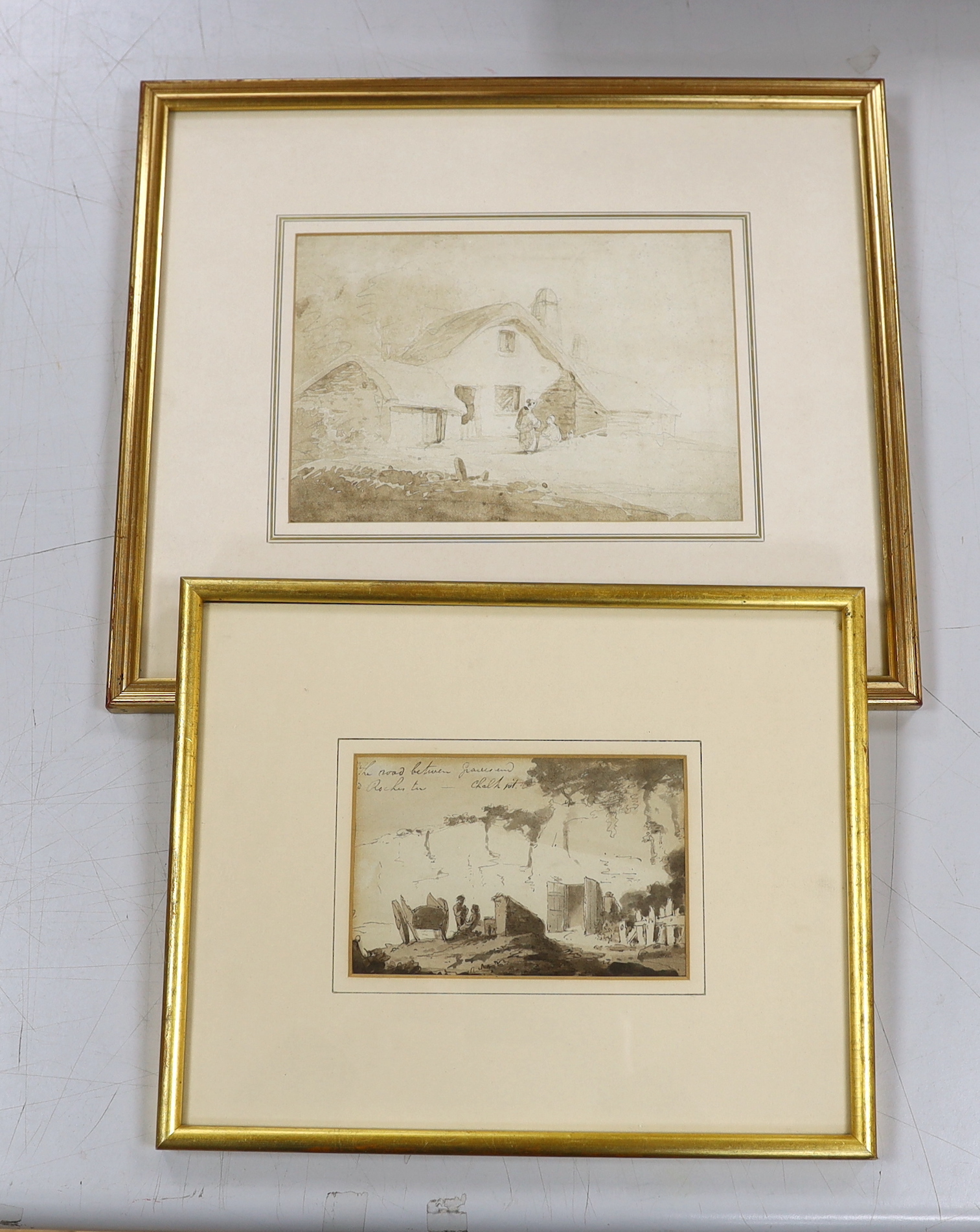 Two sepia ink and watercolours comprising Henry William Brooke (1772-1860) and William Payne (c.1760-1830), one inscribed verso 'Bought from Abbott & Holder', largest 15.5 x 22.5cm